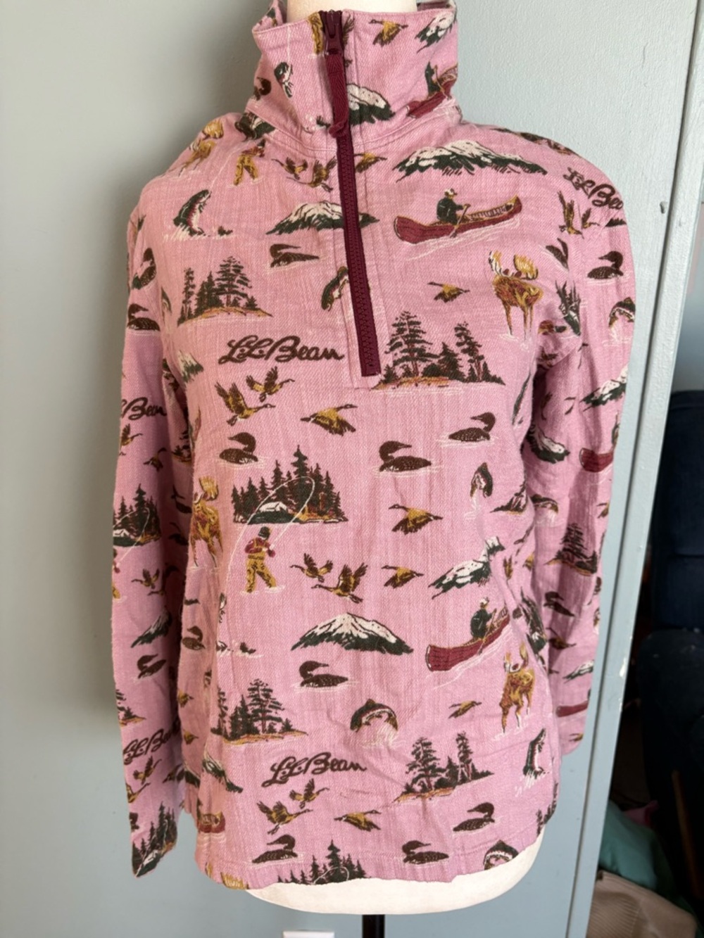 L.L. Bean Pink Nature inspired Print Half-Zip Pullover - Picture 2 of 16